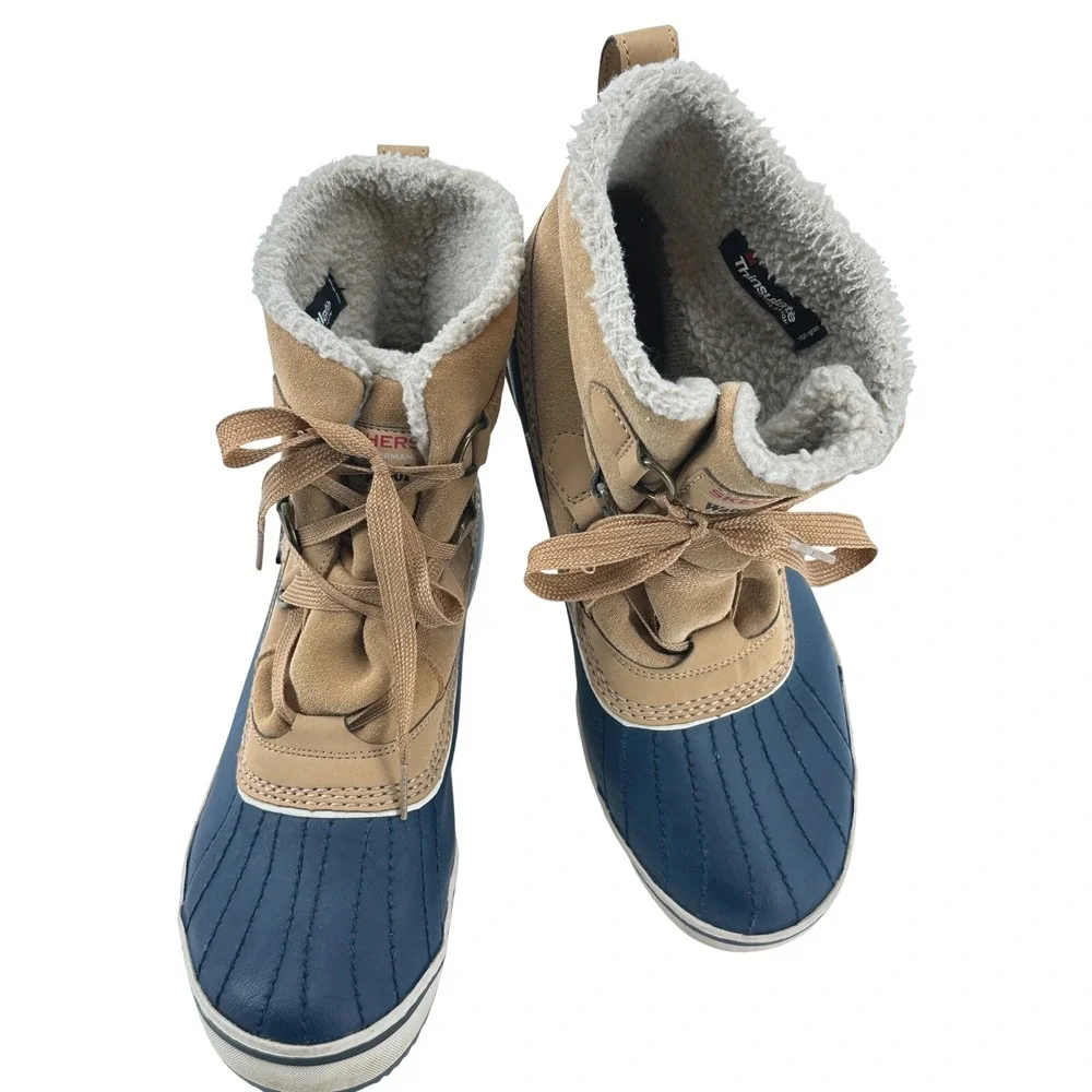 Skechers Outdoor Duck Boots‎ Womens 7.5 Tan Navy Waterproof Thinsulate